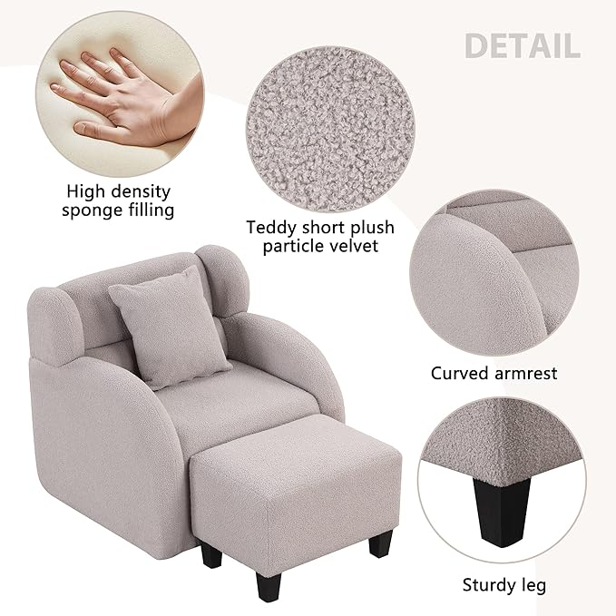 Generic Swivel Accent Chair with Ottoman Short Plush Particle Velvet Armchair360 Degree Swivel Barrel Chair with Footstool for Living Room Hotel Bedroom Office LoungeGrey
