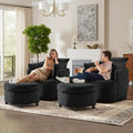 Swivel Accent Chair Round Barrel Armchair with Storage Ottoman Upholstered Corduroy Fabric for Living Room Apartment Office (Black 2-Piece)