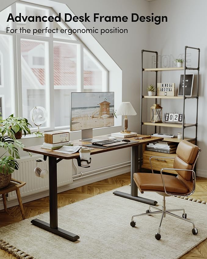 BANTI 55x24 Standing Desk Electric Stand up Height Adjustable Home Office Table Sit Stand Desk with Splice Board Black Frame &amp Rustic Brown Top