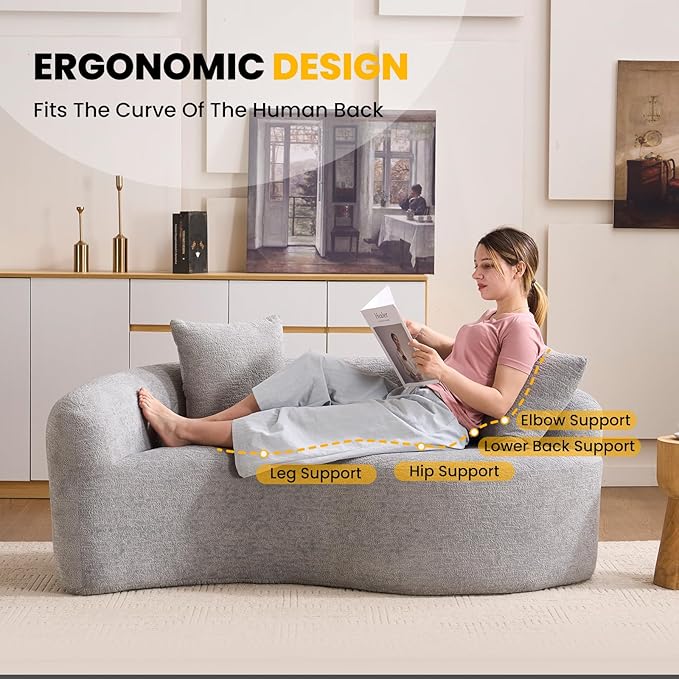66.9'' Modular Sectional Loveseat Chenille Upholstered Boneless Curved Loveseat with Deep SeatCombination Round Sofa for Coffee Shop Game Room Office (Gray 66.9 Inch)