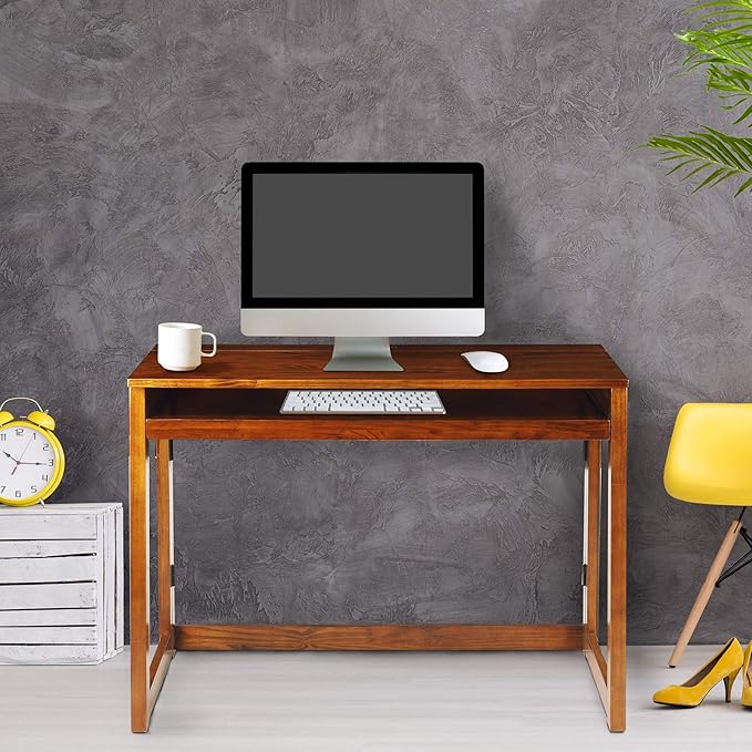 Folding Desk with Pull-Out &amp USB Port-Warm Brown