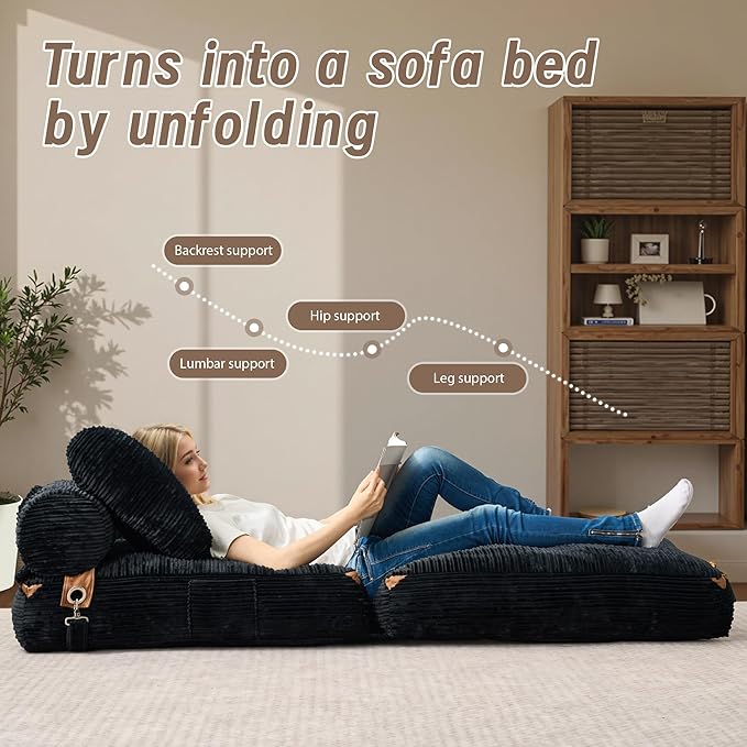 Folding Sofa Bed Convertible Sleeper Chair with Pillow Foldable Mattress Lounge Chair for Living Room Bedroom Portable Guest Bed
