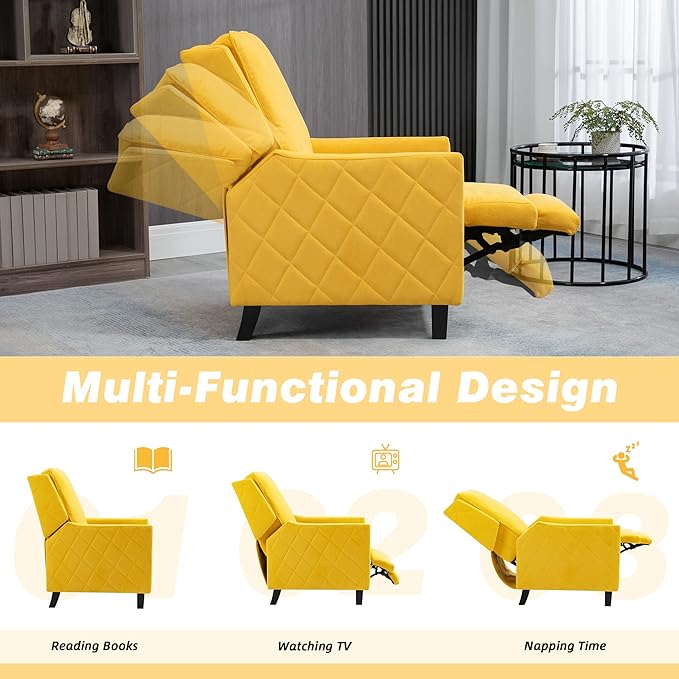 AVAWING Push Back Recliner Chair Wing Back Chairs with Arms Mid-Century Vintage Accent Chair for Living Room Polyester Yellow