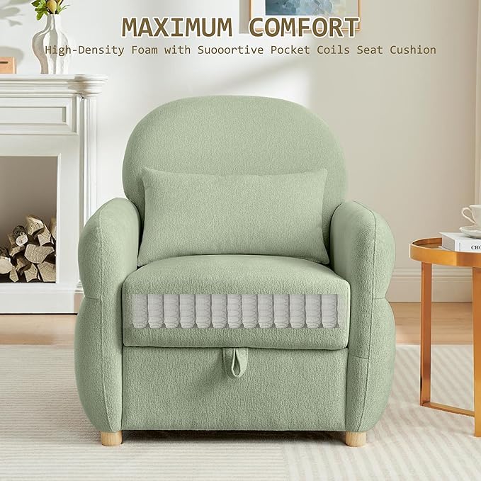 33.5 Accent Chair with Seat Storage Modern Reading Chair Accent Chairs for Living Room Armchair BedroomApartment (Light Green 33.5)