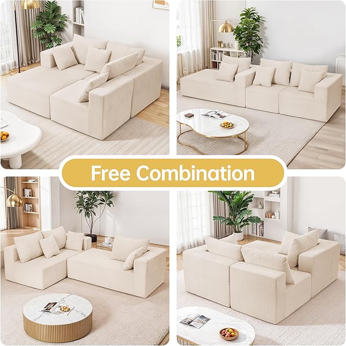 Modular Sectional Sofa Cloud Sectional Couch with L-Shape Chaise Modular Sofa with Deep Seat Upholstered Couches Boneless Sofa for Living Room Black(Left Facing Chaise3PCS)