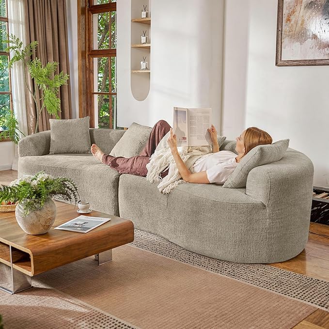 110” Modern Curved SofaOversized Couch for Living RoomCloud Couch with Boneless CouchsModular Sectional Sofa with Deep SeatNo Assembly RequiredBrown