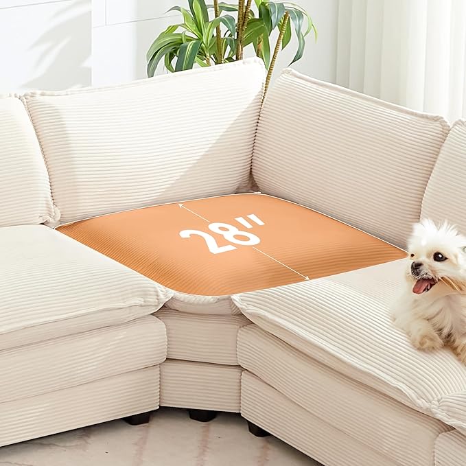 ROWHY 150'' Modular Sectional Cloud Couch 7 Seater Corner Sofa Big Comfy Corduroy V Shaped Couch with 4 Throw Pillows Convertible Chaise Ottoman Couches for Living Room Office Beige