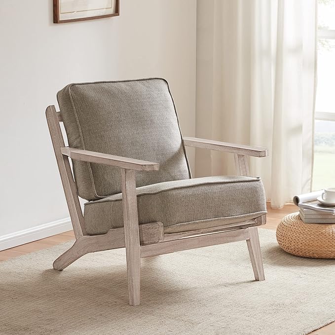 BELLEZE Mid Century Modern Chairs Set of 2 Upholstered Linen Arm Chairs with Sturdy Wood Frame Easy Assembly Comfortable Accent Chairs for Living Room Bedroom Office - Maximus (Gray)