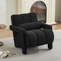 LOULENS Lambswool Accent Chair Modern Upholstered Sherpa Accent Chair Comfy Teddy Single Armchair with Pillow for Living Room Bedroom (Black)