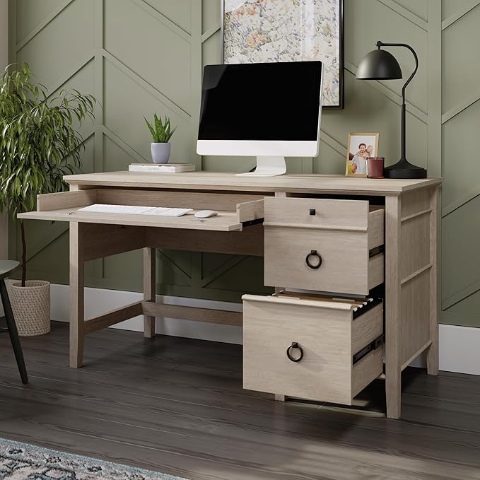 Sauder East Adara Single Pedestal Desk Cascade Oak Finish