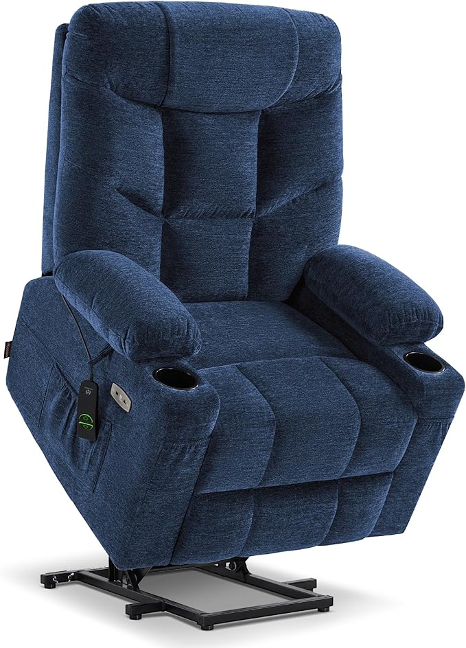 MCombo Power Lift Recliner Chair with Extended Footrest for Elderly People Fabric 7283 (Navy Blue Large)