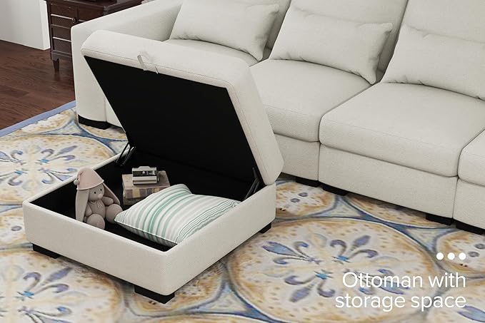 Youmumeub Oversized Modular Sectional Couch with 4 Lumbar Pillows L Shaped Couches for Living Room 130 4 Seater Sofas with Storage Ottoman U Shaped Sofa Beige