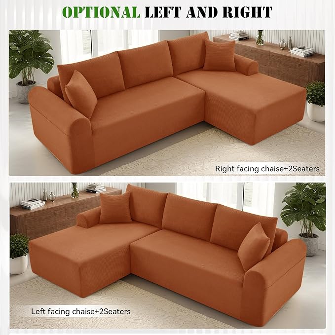 103 Cloud Modular Sectional Couch for Living RoomModern L-Shape Sofa Couch with Chaise Upholstered Modular Sectional Sofa with Deep SeatNo Assembly Required(Orange Left Facing Chaise)