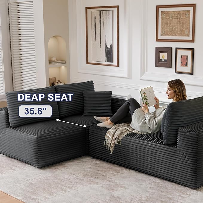 104 Modular Sectional Sofa with L-Shape Chaise Modern Upholstered Cloud Couches for Living Room Bedroom No Assembly Required Dark Grey