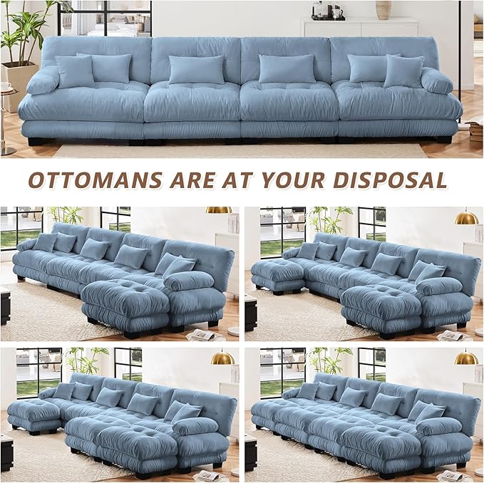 173.3 Oversized Modular Sectional Sofa 4-Seater Cloud Couch with Pillows for Living Room Home Theater ApartmentChenille Fabric（Sky Blue）