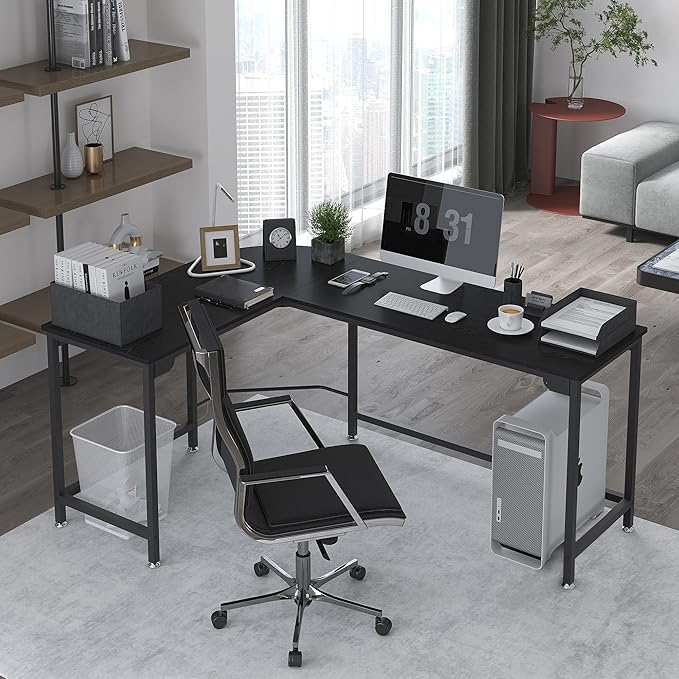 Teraves Modern L Shaped Gaming Desk 66'' Corner Computer Desk for Home Office Gaming Table Study Writing Workstation for Small Space Easy to Assemble