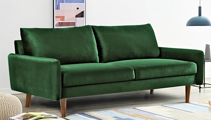Kent Velvet Sofa for Modern Living Rooms and Compact Spaces Comfy 3 Seater Couch Studio Apartment Furniture with Sleek Design Green