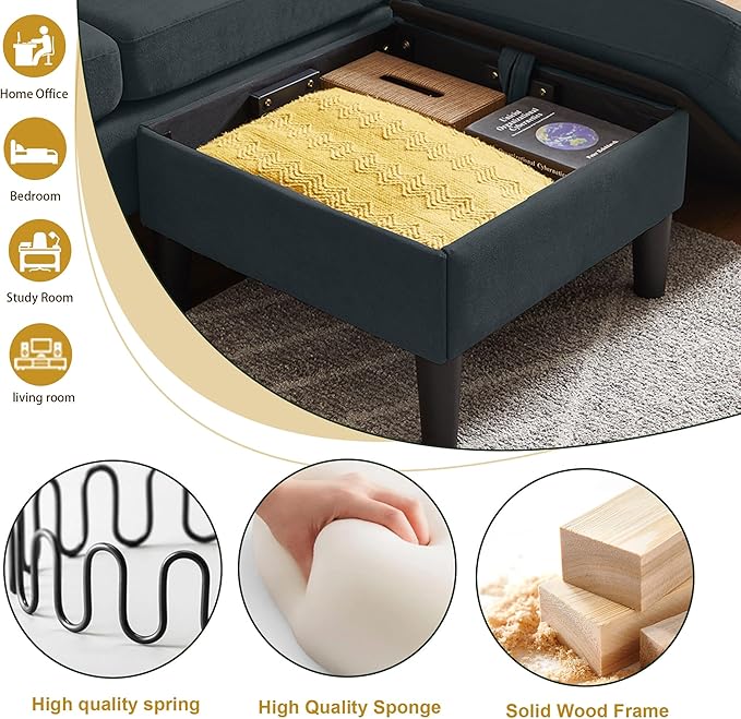 Convertible Sectional Sofa Set 77 Small L Shaped 3 Seat Couch with Reversible Storage Chaise and Loveseat Modern Line Sofa Couches for Living Room Dark Grey