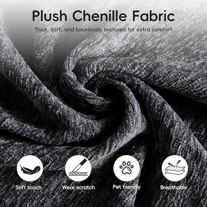 5-in-1 Convertible Folding Sofa Bed 79 Queen Chenille Boneless Couch with Removable Armrests No Assembly Loveseat Sleeper Sofa Modular Futon Couch for Living Room &amp Bedroom (Black)