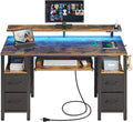 Seventable Computer Desk 47.2 with LED Lights &amp Power Outlets Home Office Desk with 4 Drawers Writing Desk with Keyboard Tray Study Table with Monitor Stand Work Desk for Home Rustic Brown