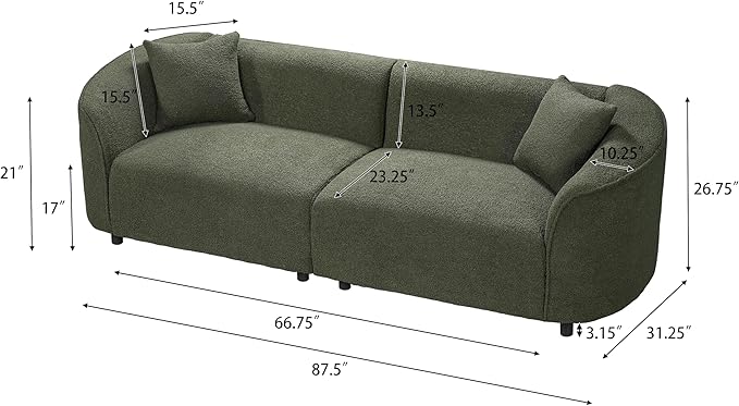 Merax 87 Large Couch Comfy Upholstered Loveseat with Extra Deep Seats Boucle Sofa for Living Room Apartment Office Green