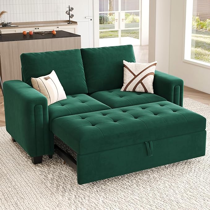 Belffin Pull Out Sofa Bed Module Part for Modular Sectional Sleeper Sofa Armless Loveseat with Pull Out Bed for Sectional Couch Green
