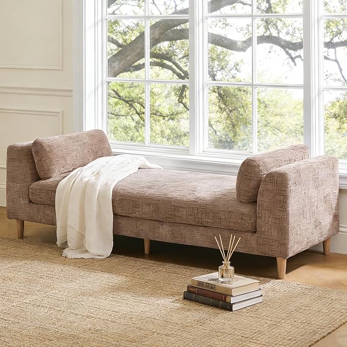 Mlmh &amp Kngwa Oversized Chaise Lounge Indoor 83.1 End of Bed Bench King Size Daybed with 2 Removable Pillows &amp Armrests Upholstered Chaise Bench Window Seat Benches for Living Room Bedroom Wh
