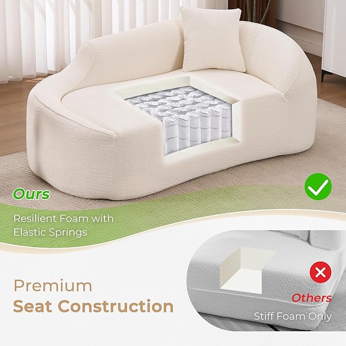 DEINPPA Modern Chaise Lounge with Pillow Chenille Comfy Cloud Couch for Living Room Bedroom Apartment No Assembly Needed-White | Lasting Support