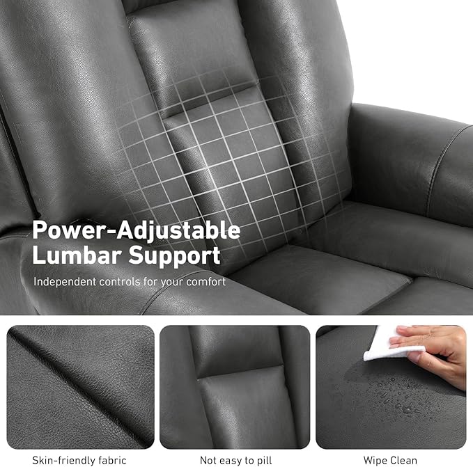 EONIX Four Motor Lay Flat Power Lift Recliner Chair for Elderly 400lbs Electirc Lift Chair for Living Room Independent Adjustable Lumbar Support &amp Headrest Extended Footrest Grey