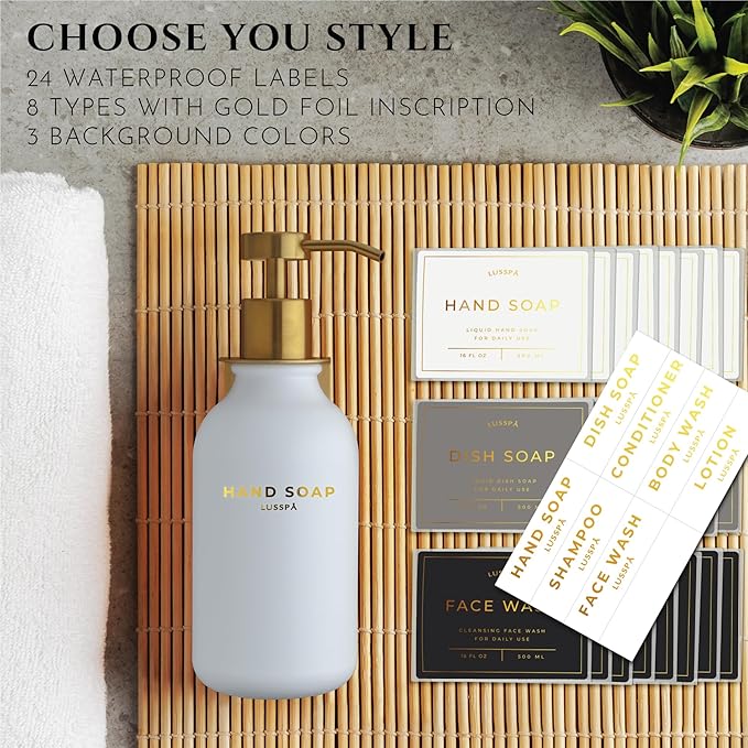 Shower Shampoo Dispenser Wall Mounted – 3 Refillable 16.9 oz White Bottles with Stainless Steel Pumps &amp No-Drill Adhesive Holders – Soap Dispenser Set for Bathroom (3 X White/Gold)