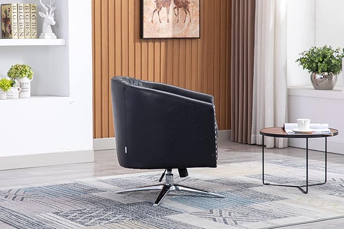 Swivel Barrel Chair Living Room Chair with Nailheads and Metal Base