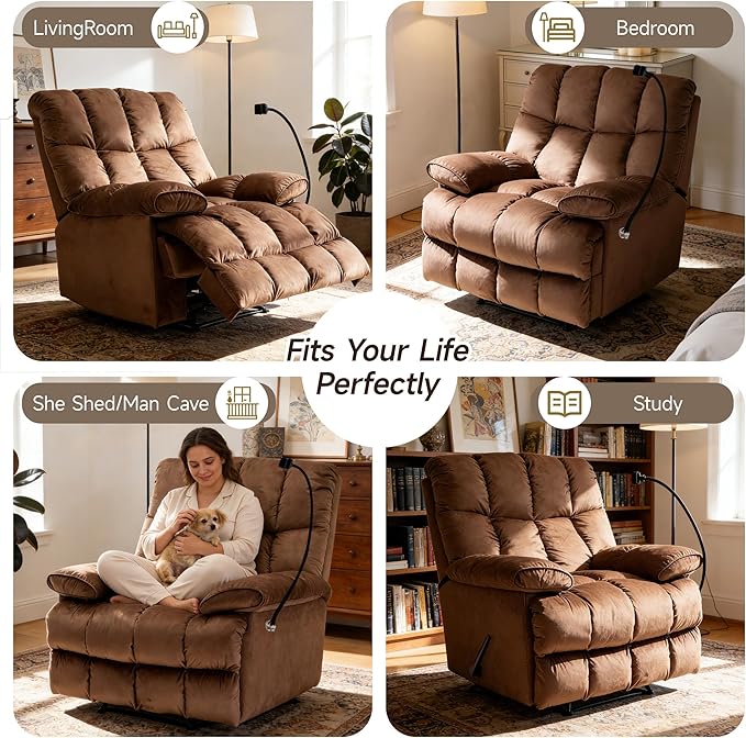 Euthymia Oversized Recliner Chair Big and Tall Recliner Chairs for Adults 400LBS Large Recliner Chair Extra Wide Recliner for Living Room Brown