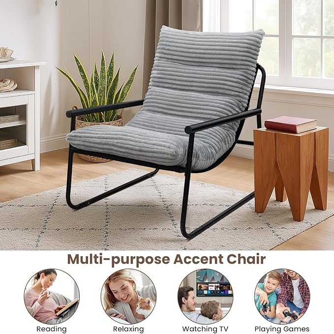 tantohom Sling Accent Chair Arm Chair Living Room Chair with Metal FrameReading Accent ChairModern Bedroom Chair for Bedroom Living Room and Office. (Grey)