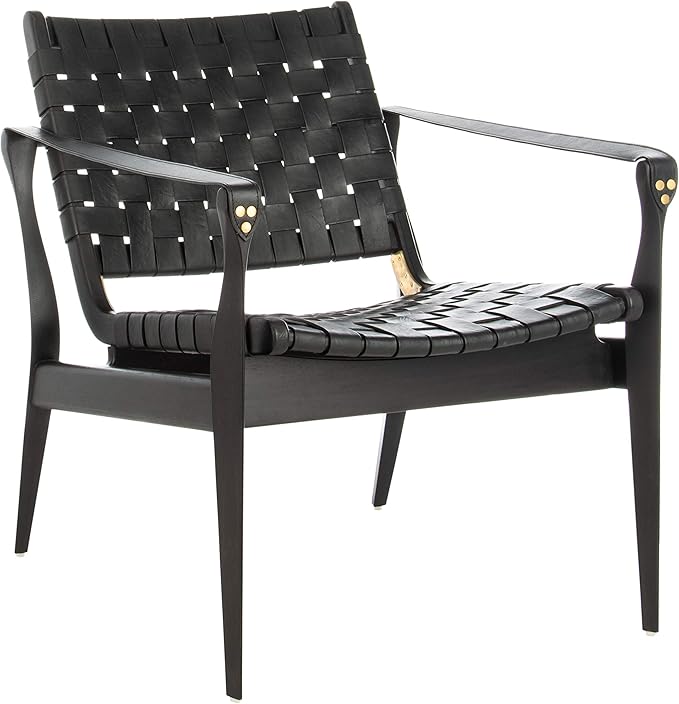 Safavieh Couture Dilan Black Woven Leather Safari Chair
