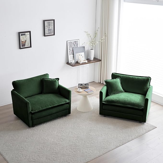 41.4 Chenille Oversized Accent Chair Comfy Single Sofa Cloud Couch Chair Modern Luxury Armchair with Pillow for Living Room Bedroom Apartment Office Green