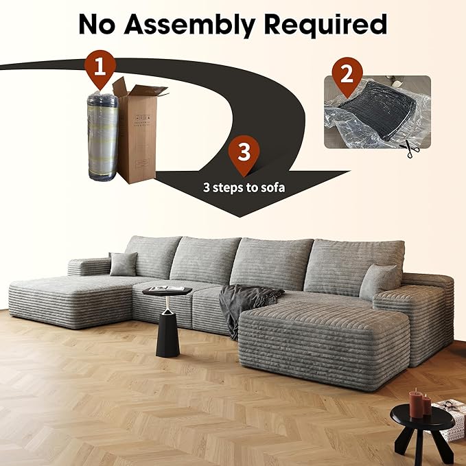 136 Sectional Couches for Living Room Cloud Couch Sofa with L-Shape Upholstered Boneless Couchs Modern Modular Sectional Couch with Chaise (Grey 136 Left Facing Chaise+3Seaters+Ottoman)