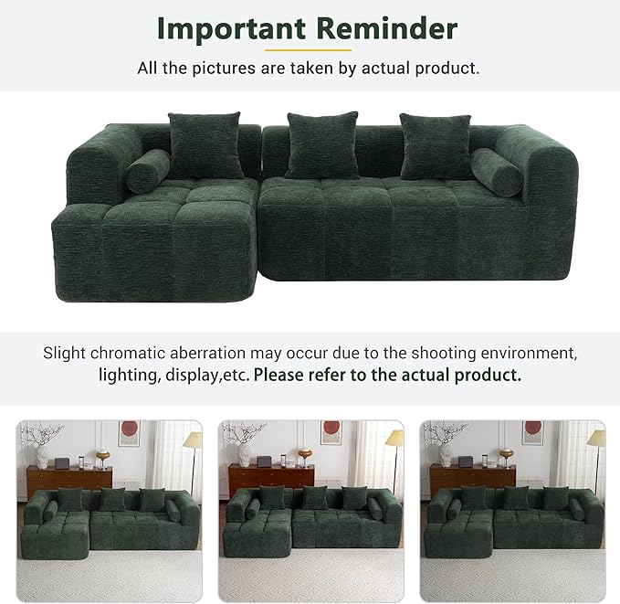 101.2 Sectional Sofa Full-Compressed Modular Sofa Couch Free-Combined Sofa with Deep Seating and Two Side Pockets for Living Room Green
