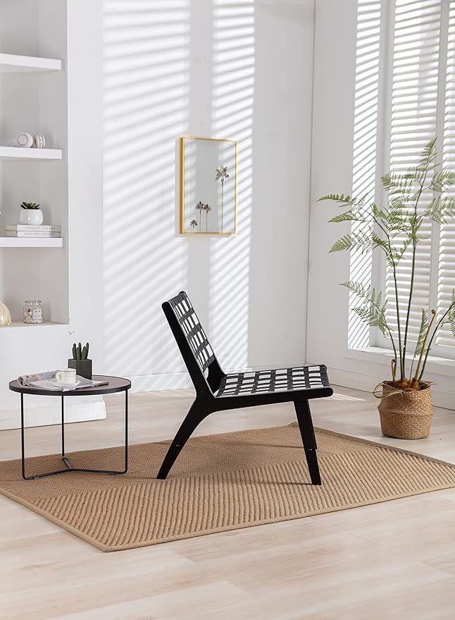 Solid Wood Frame Chair with White Faux Wool. Modern Accent Chair Lounge Chair for Living Room