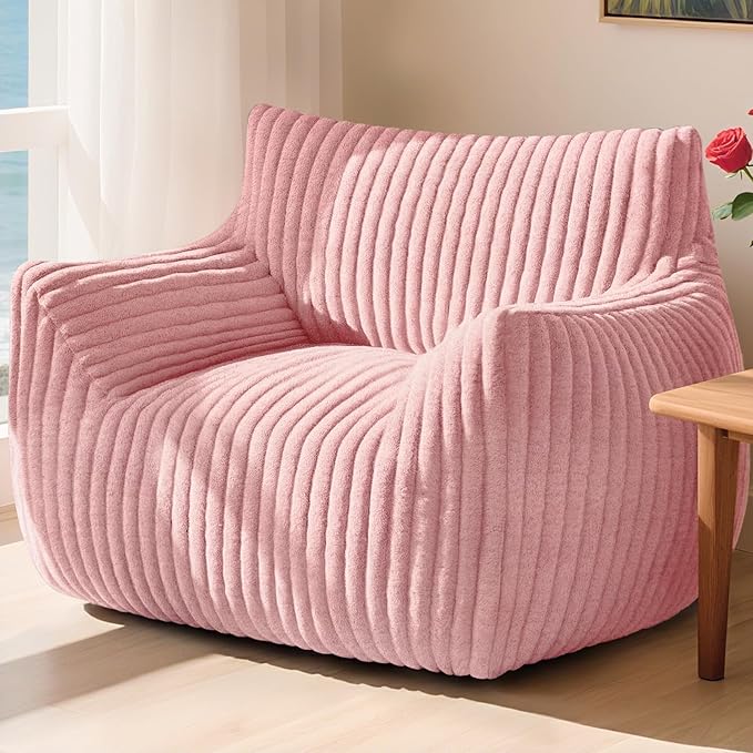 Giant Bean Bag Chair for Adults Oversized Memory Foam Bean Bag Sofa with Armrests Large Comfy Fluffy Single Lounges Mini Couch for Living Room Bedroom &amp Dorm(Pink)