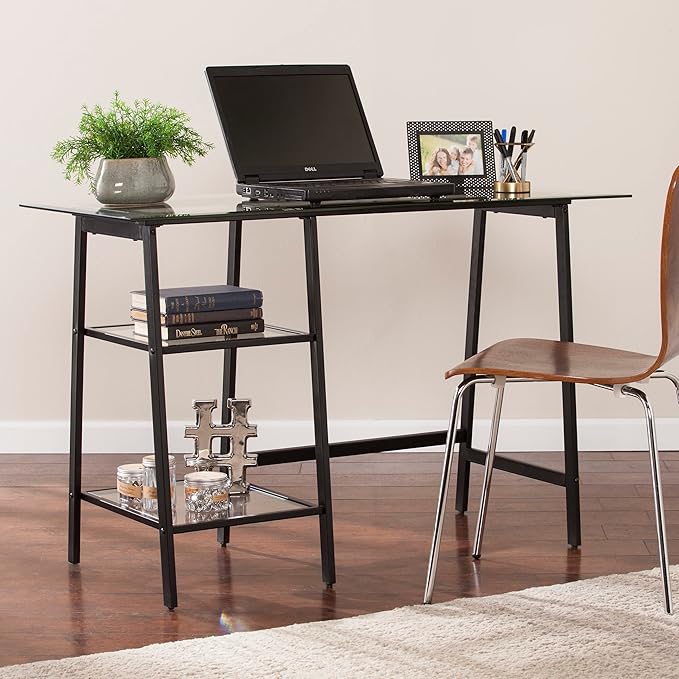SEI FURNITURE Avery Metal &amp Glass A-Frame Writing Desk Black.