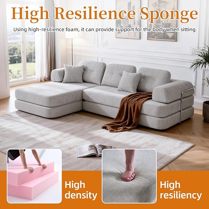 104 Modular Sectional Sofa Boneless Couch for Living RoomL-Shape Modular Sofa Bed with Fixed-Shape FrameFolding Floor Convertible Sofa Couch Bed with Reversible Chaise