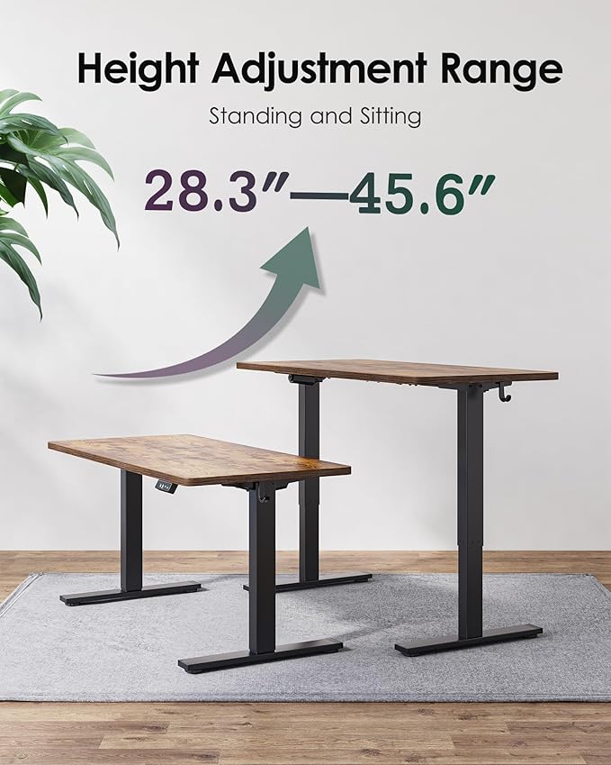 TIQLAB 55 * 28 Inches Standing Desk Adjustable Height Stand up DeskSit Stand Home Office Table with Splice Board Rustic Brown