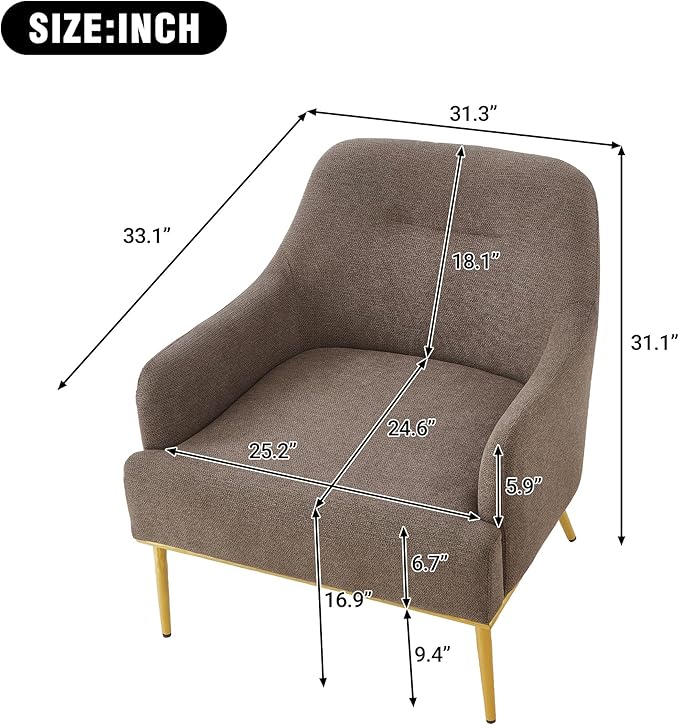 Merax Modern Curved Accent Chair Upholstered Armchair Single Sofa Chair with Curved Backrest and Gold Metal Legs for Living Room Bedroom or Reading Corner Brown