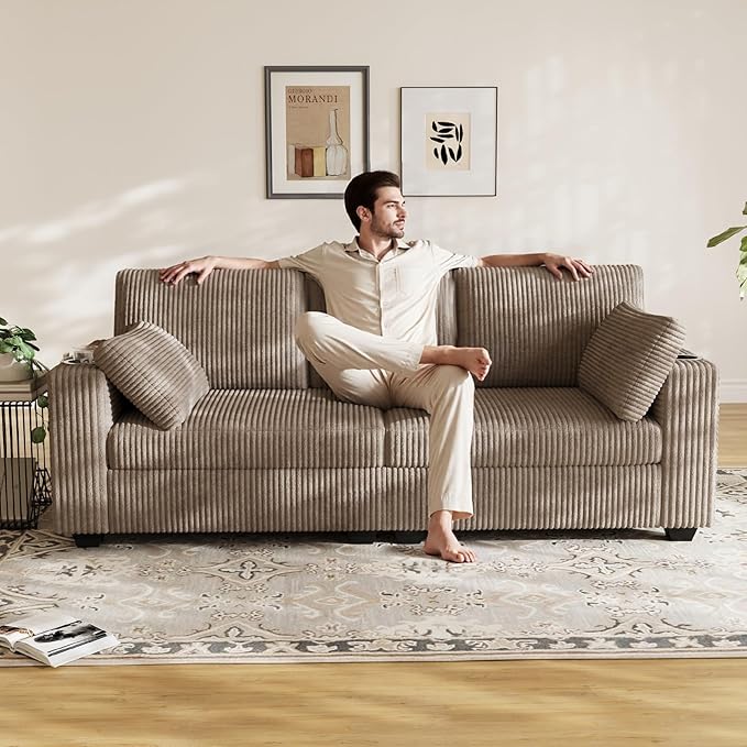 OUYESSIR 80 Loveseat Sofa for Living RoomModern Sofa with USB Charging Ports &amp Cup HoldersComfy Corduroy Couch with Upholstered Cushion3 Seater Deep Seat Couch for Small SpaceBedroom Light Br