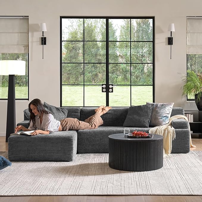 EcoHarbor Living 111 2-Piece Sectional Couch with L-Shape Chaise Modular Cloud Sofa with Deep Seat No Assembly Required Oversized Modern Upholstered Couches for Living Room Apartment Lounge Grey