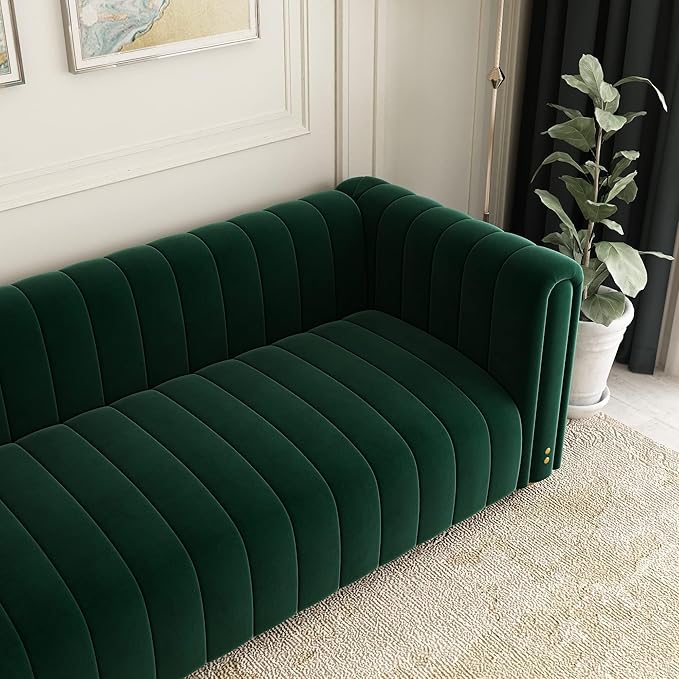 81 Green Velvet Sofa Mid Century Modern Couch for 3 Person Chesterfield Tufted Velvet Couches for Living Room Apartment Bedroom Office