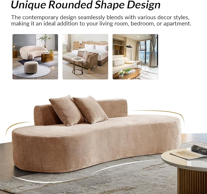 94.5 Modern Curved Sofa 3-Seater Comfy Foam Couch with 2 Pillows Frameless &amp No Assembly Required Cloud Couch for Living Room Pink