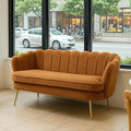59'' Loveseat Sofa Modern Sherpa Boucle 2-Seater Sofa with Golden Legs Comfy Upholstered Shell Accent Couch for Store Living Room Studio Office (Caramel).