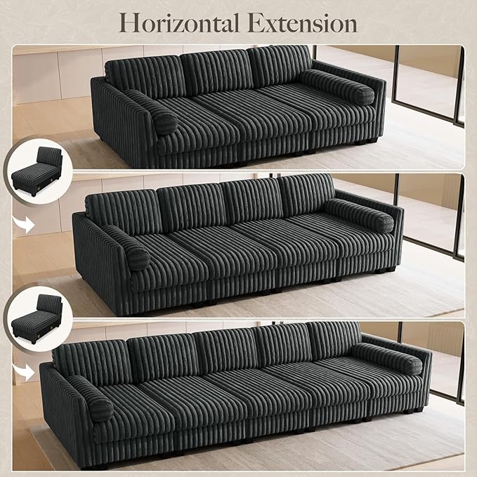 Belffin 86.2 Modular Sectional SofaPlush Corduroy Sectional Couches for Living RoomComfy Deep Seat Sofa with Soft Pillows for Apartment Living Room Bedroom Grey Sofa