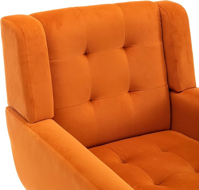 Modern Velvet Accent Chair/Living Room Chair/Arm Chair/Lounge Chair with Solid Wood LegsSuitable for Clubs Living Rooms Offices Balconies (Orange)